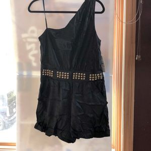 Black satin romper